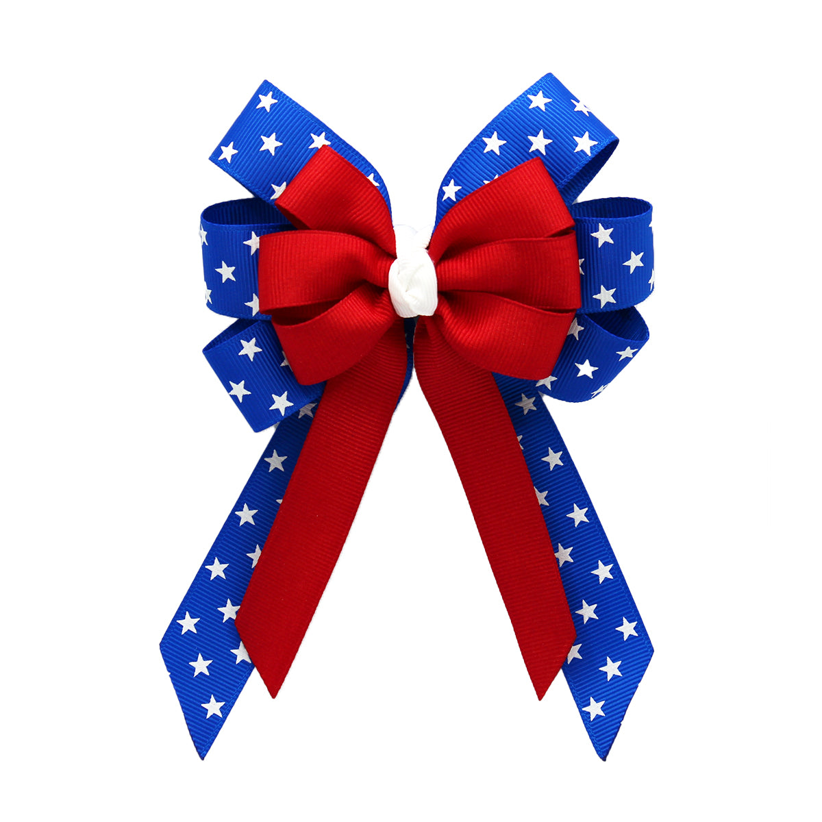 WD2U Girls 4.5" Red White Blue Star Spangled July 4th Hair Bow with Tails on Alligator Clip