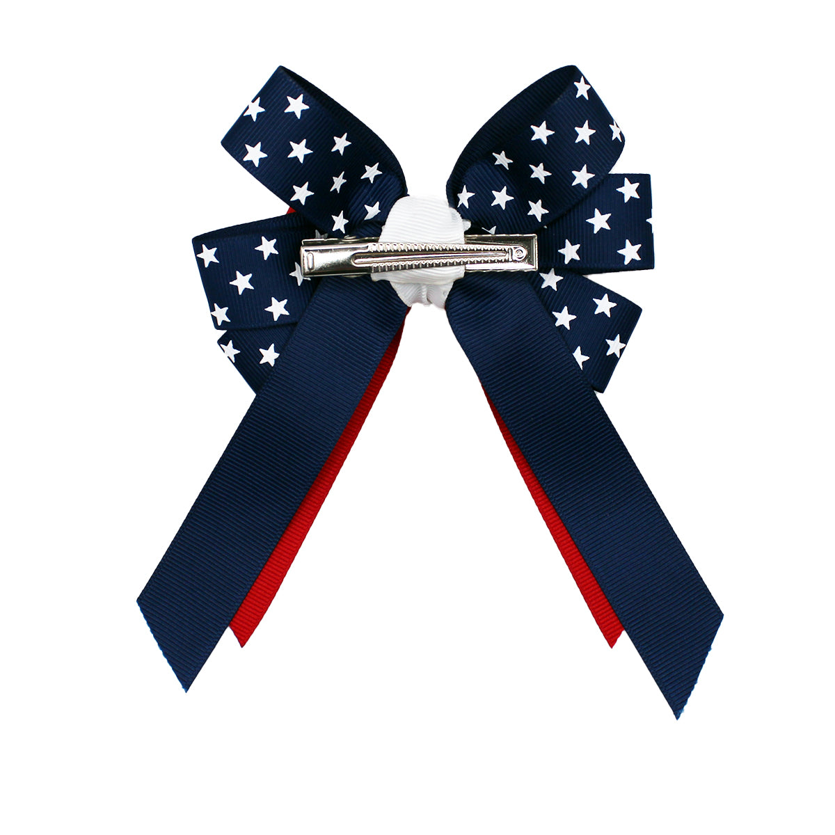 WD2U Girls 4.5" Red White Blue Star Spangled July 4th Hair Bow with Tails on Alligator Clip