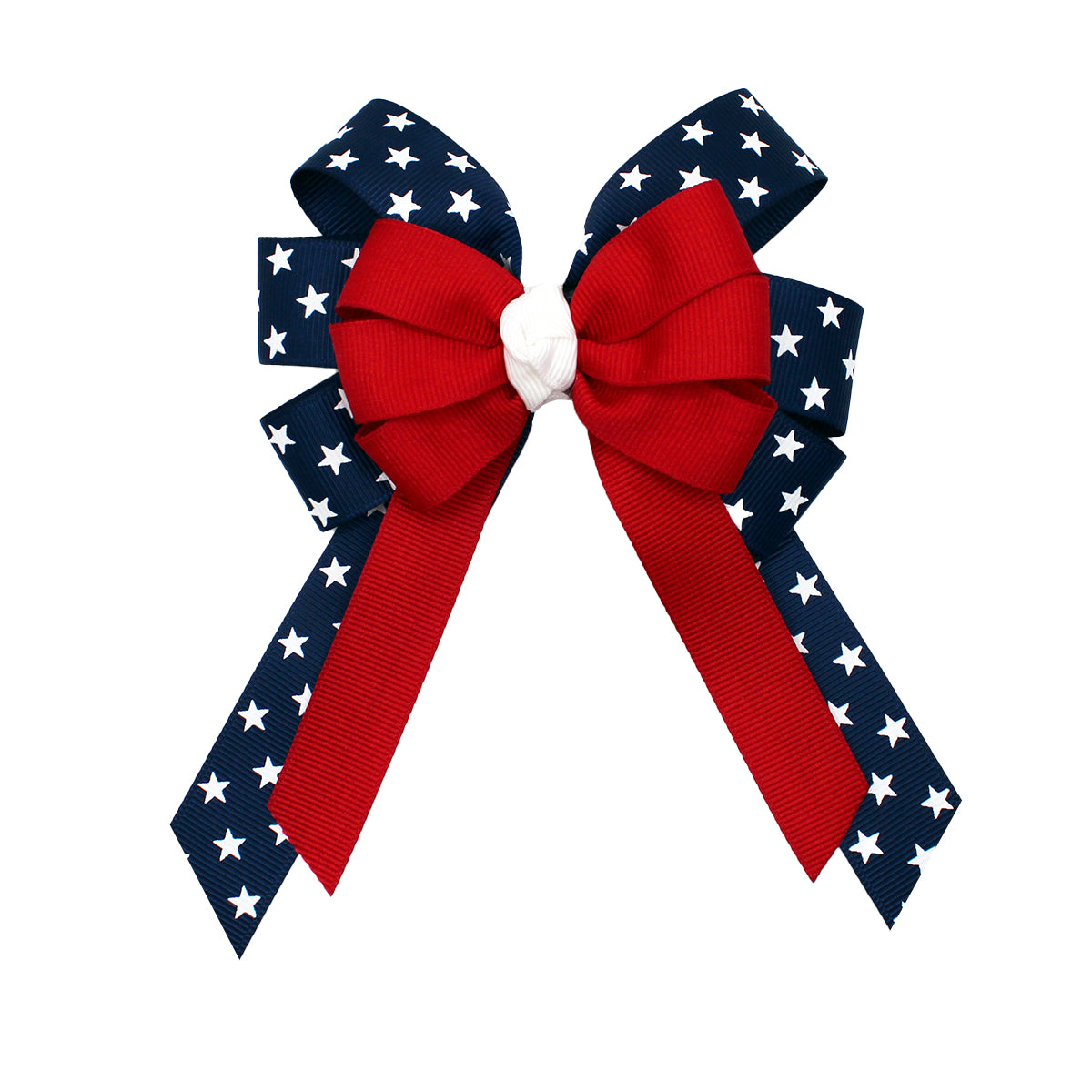 WD2U Girls 4.5" Red White Blue Star Spangled July 4th Hair Bow with Tails on Alligator Clip