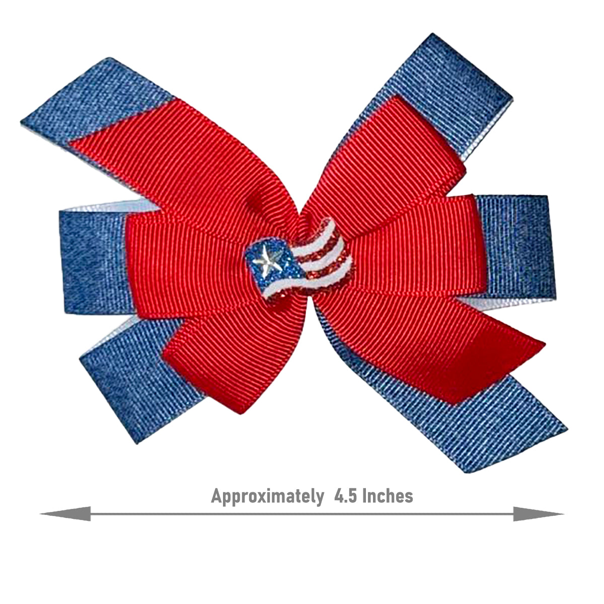 WD2U Girls 4.5" Red White Blue Jean American Flag July 4th Hair Bow French Clip Barrette