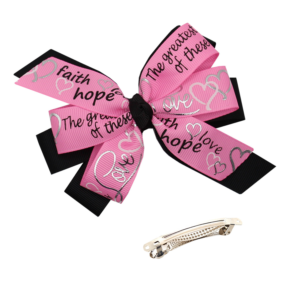WD2U Girls 4.5" Pink Faith Hope Love Christian Heart Hair Bow French Clip Barrette