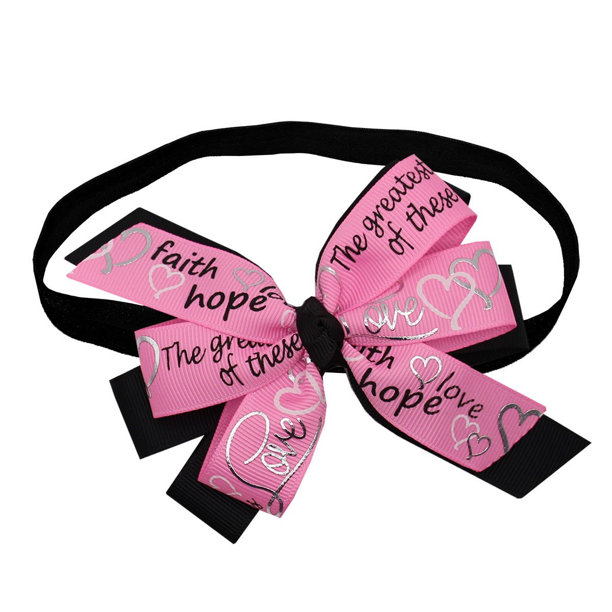 WD2U Baby Girls 4.5" Pink Faith Hope Love Christian Heart Hair Bow Stretch Headband