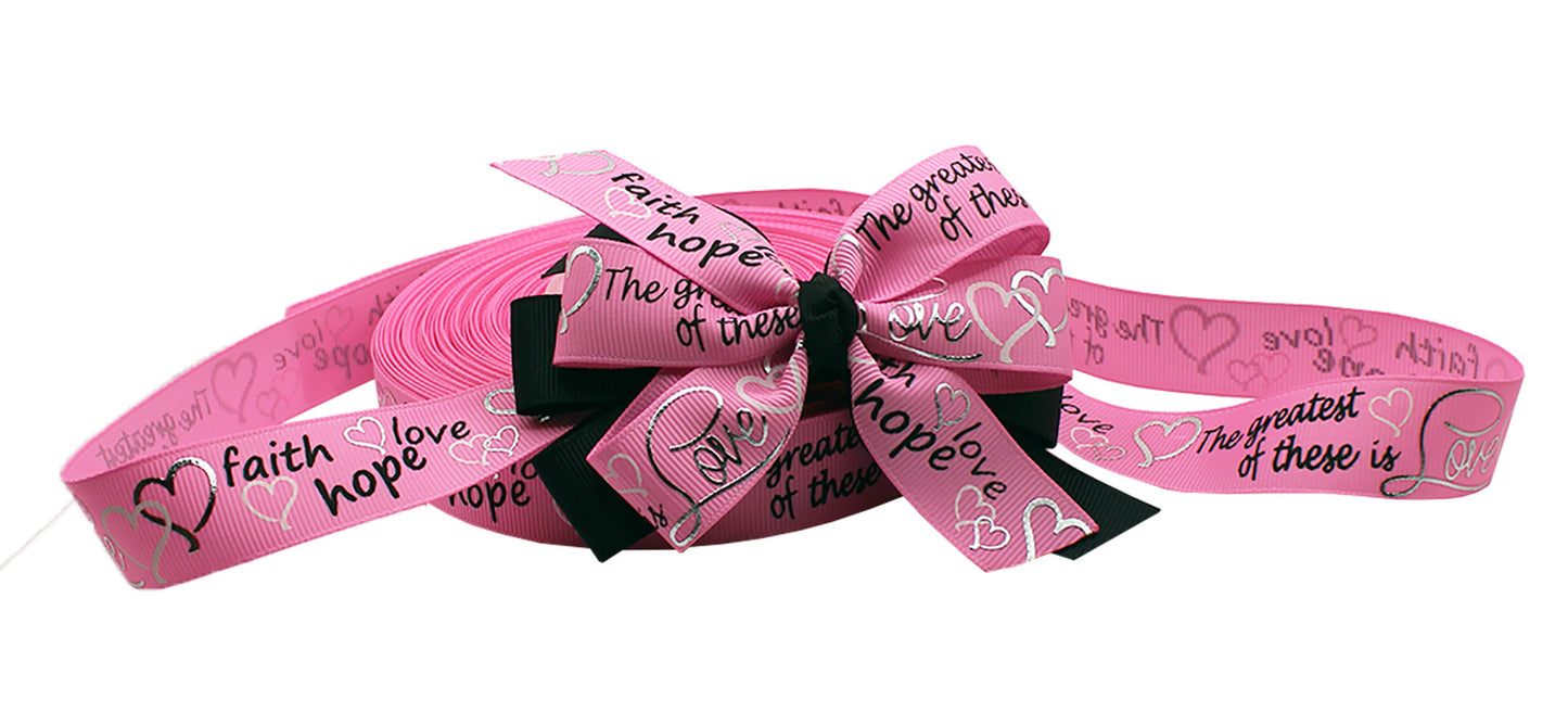 7/8" Pink Faith Hope Love Christian Heart Grosgrain Ribbon Yardage DIY Hair Bows