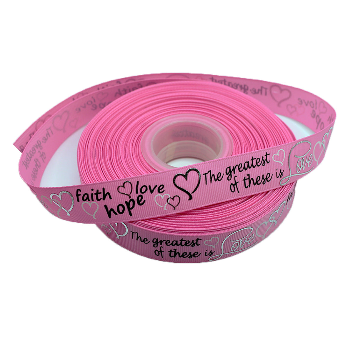 7/8" Pink Faith Hope Love Christian Heart Grosgrain Ribbon Yardage DIY Hair Bows