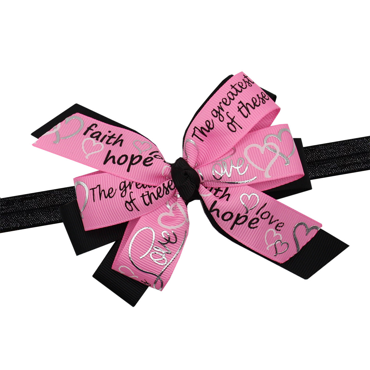 WD2U Baby Girls 4.5" Pink Faith Hope Love Christian Heart Hair Bow Stretch Headband