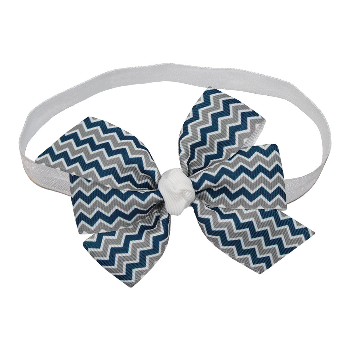 WD2U Baby Girls Navy Silver Chevron Grosgrain 3" Infant Hair Bow Stretch Headband