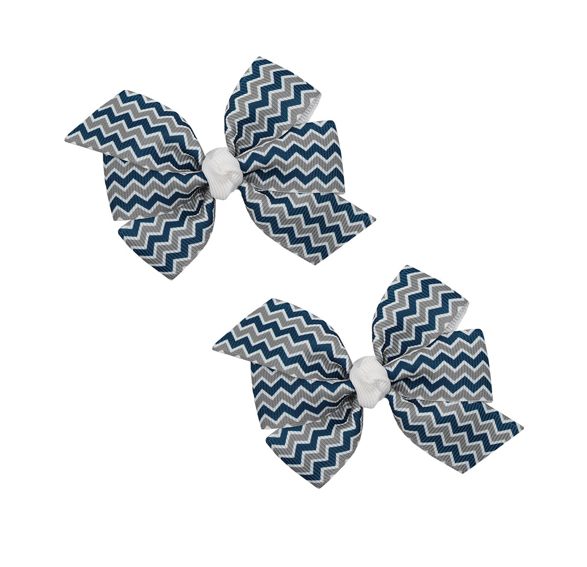 WD2U Baby Girls Set of 2 Navy Silver Chevron Grosgrain Pigtail 3" Hair Bows Alligator Clips