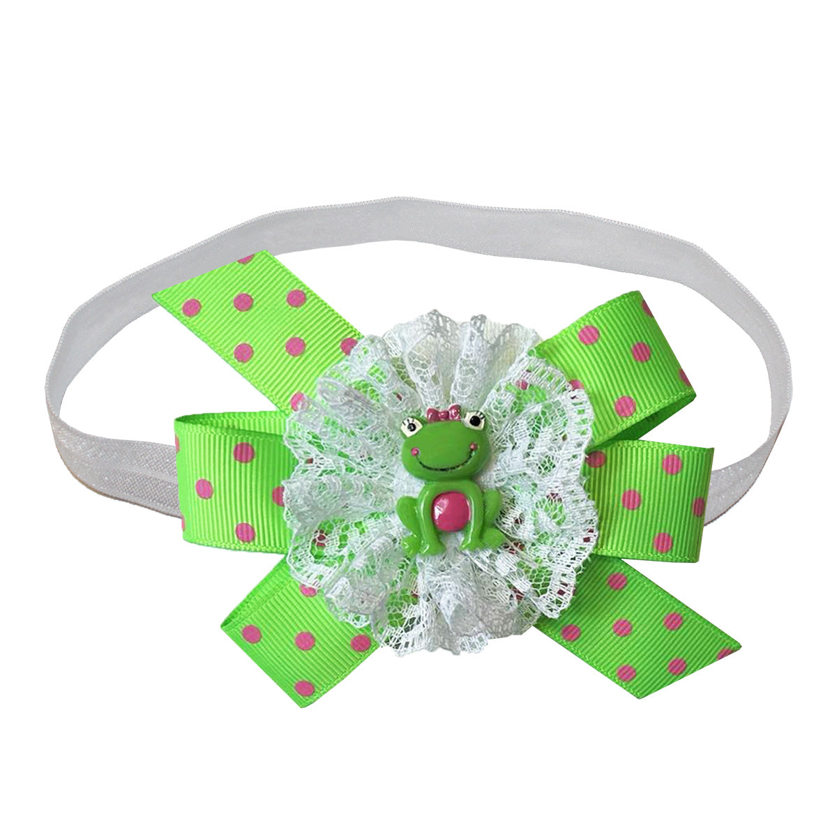 WD2U Baby Girls 4.5" Lime Green Pink Princess Frog Hair Bow Stretch Headband