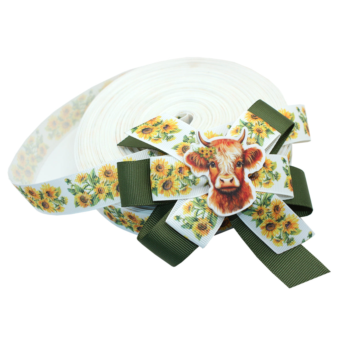 WD2U Girls 4.5" Sunflower Shaggy Brown Highland Cow Hair Bow Alligator Clip