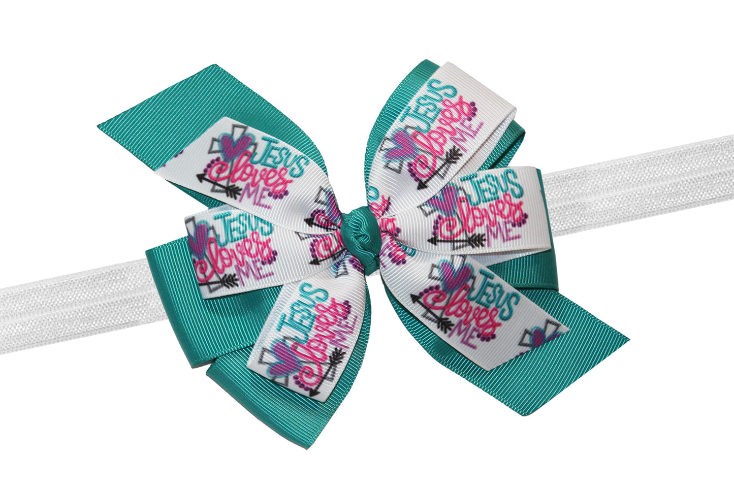 WD2U Girls 5" Jesus Loves Me Grosgrain Hair Bow Headband