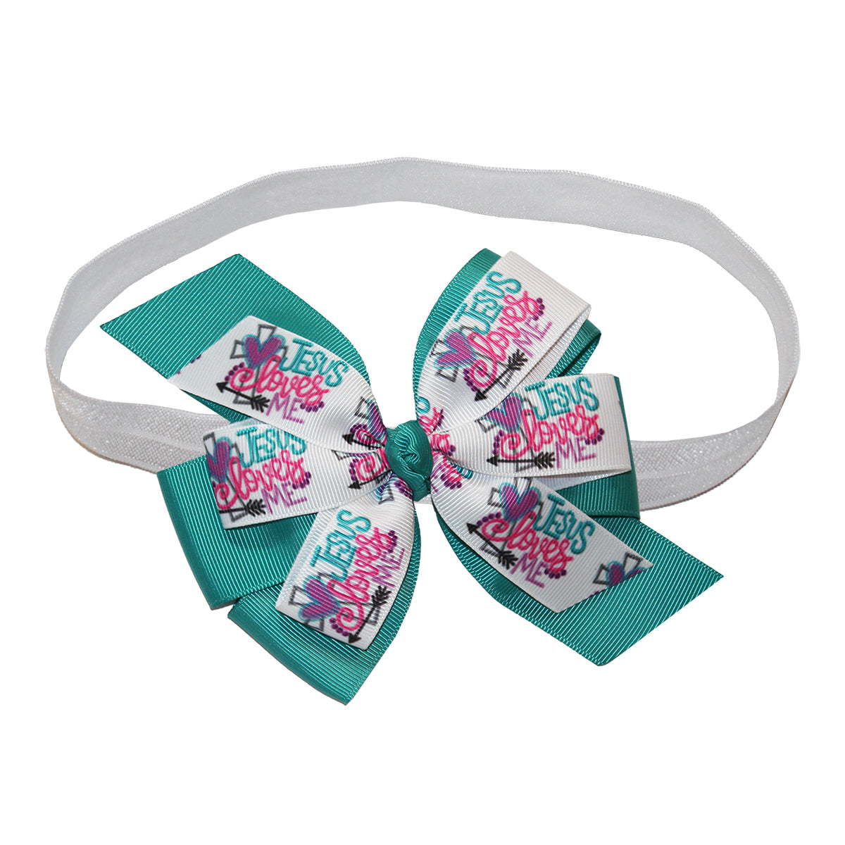 WD2U Girls 5" Jesus Loves Me Grosgrain Hair Bow Headband