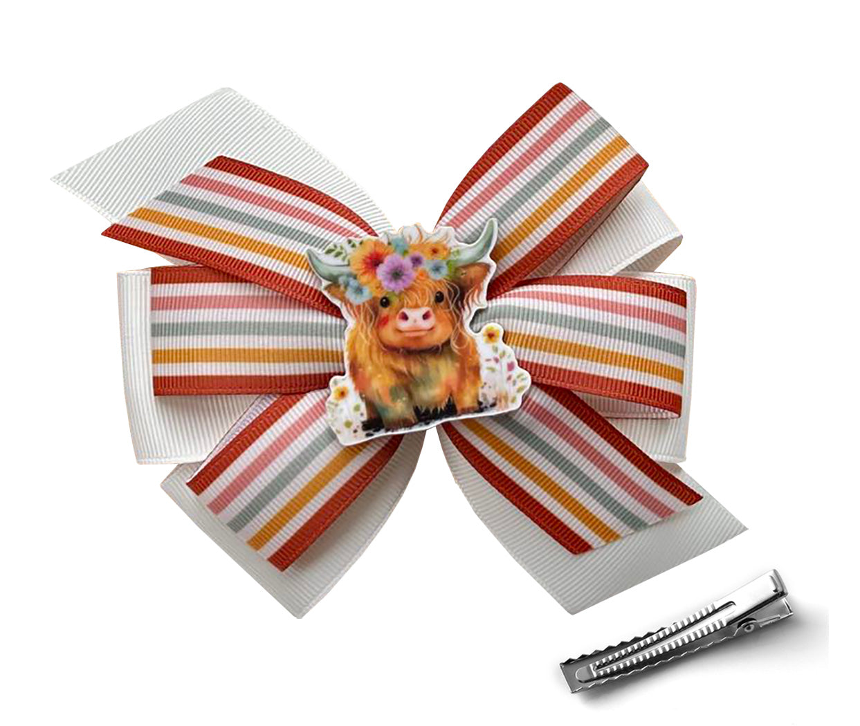 WD2U Girls 5" Highland Cow Farm Girl Hair Bow Alligator Clip