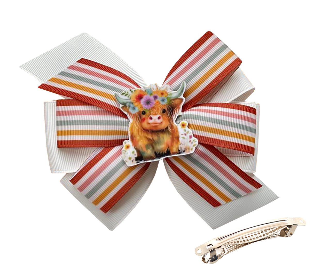 WD2U Girls 5" Highland Cow Farm Girl Hair Bow French Clip Barrette