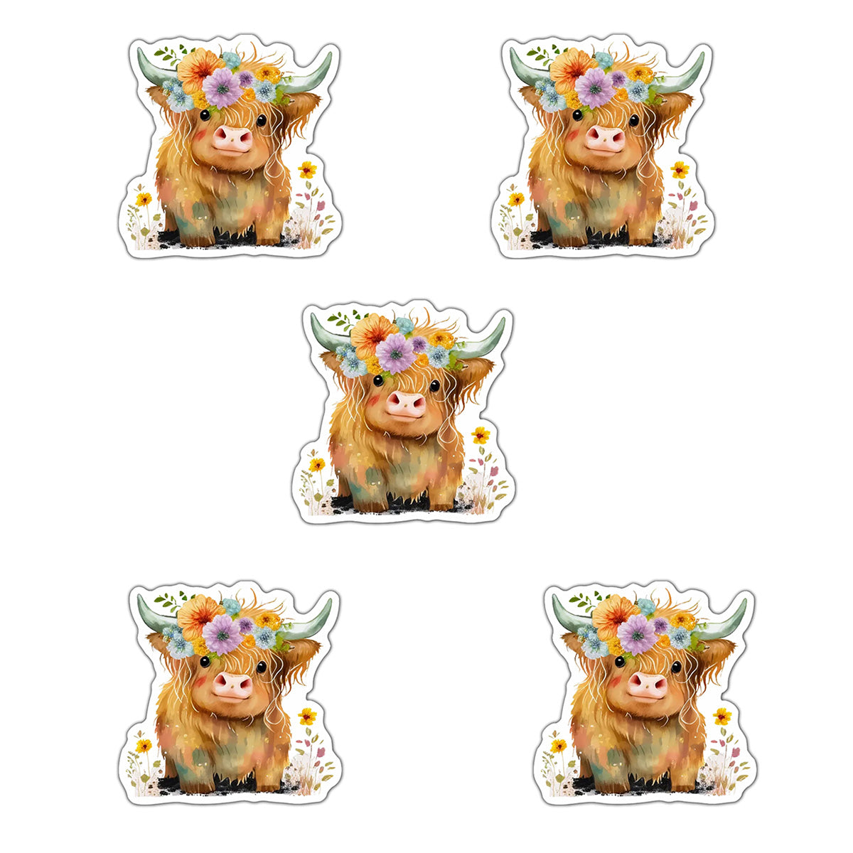 Set of 5 - Highland Cow Acrylic Resin Flatbacks DIY Hair Bows Crafts