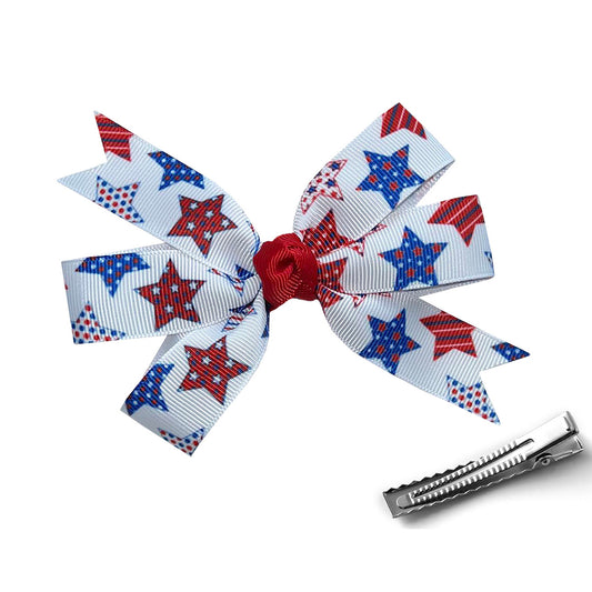 4.5" Red White Blue Stars Patriotic Hair Bow on Alligator Clip