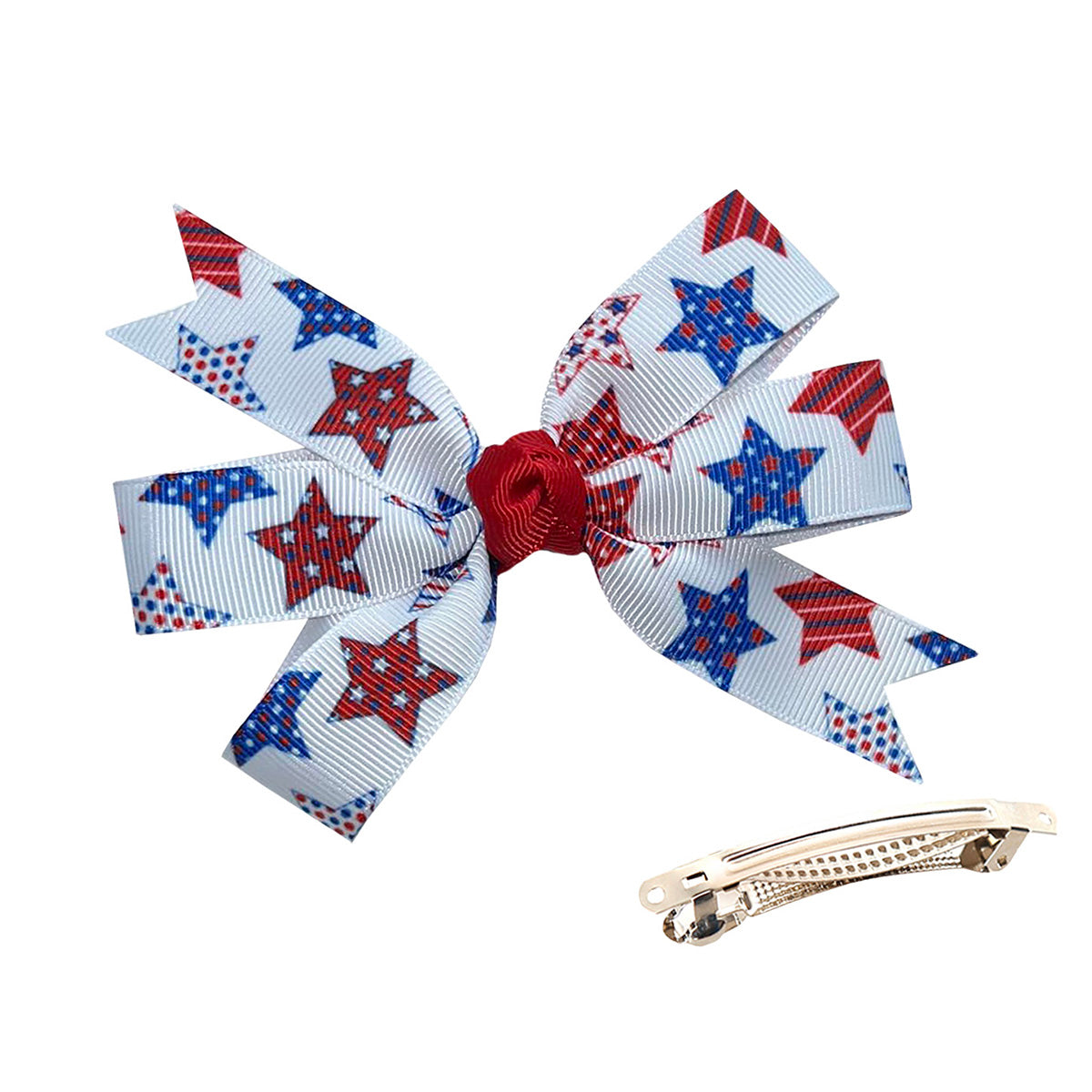 WD2U Girls 4.5" Red White Blue Stars Patriotic Hair Bow French Clip Barrette