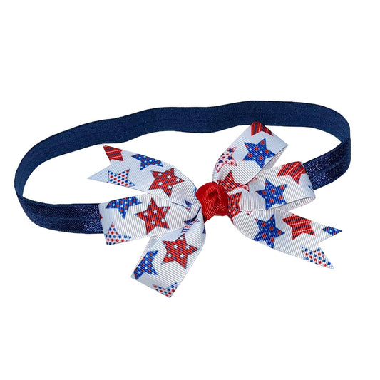WD2U Baby Girls 4.5" Red White Blue Stars Patriotic Hair Bow Stretch Headband