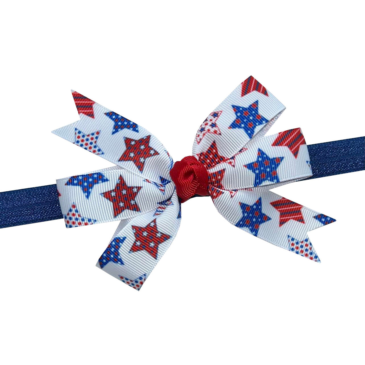 WD2U Baby Girls 4.5" Red White Blue Stars Patriotic Hair Bow Stretch Headband