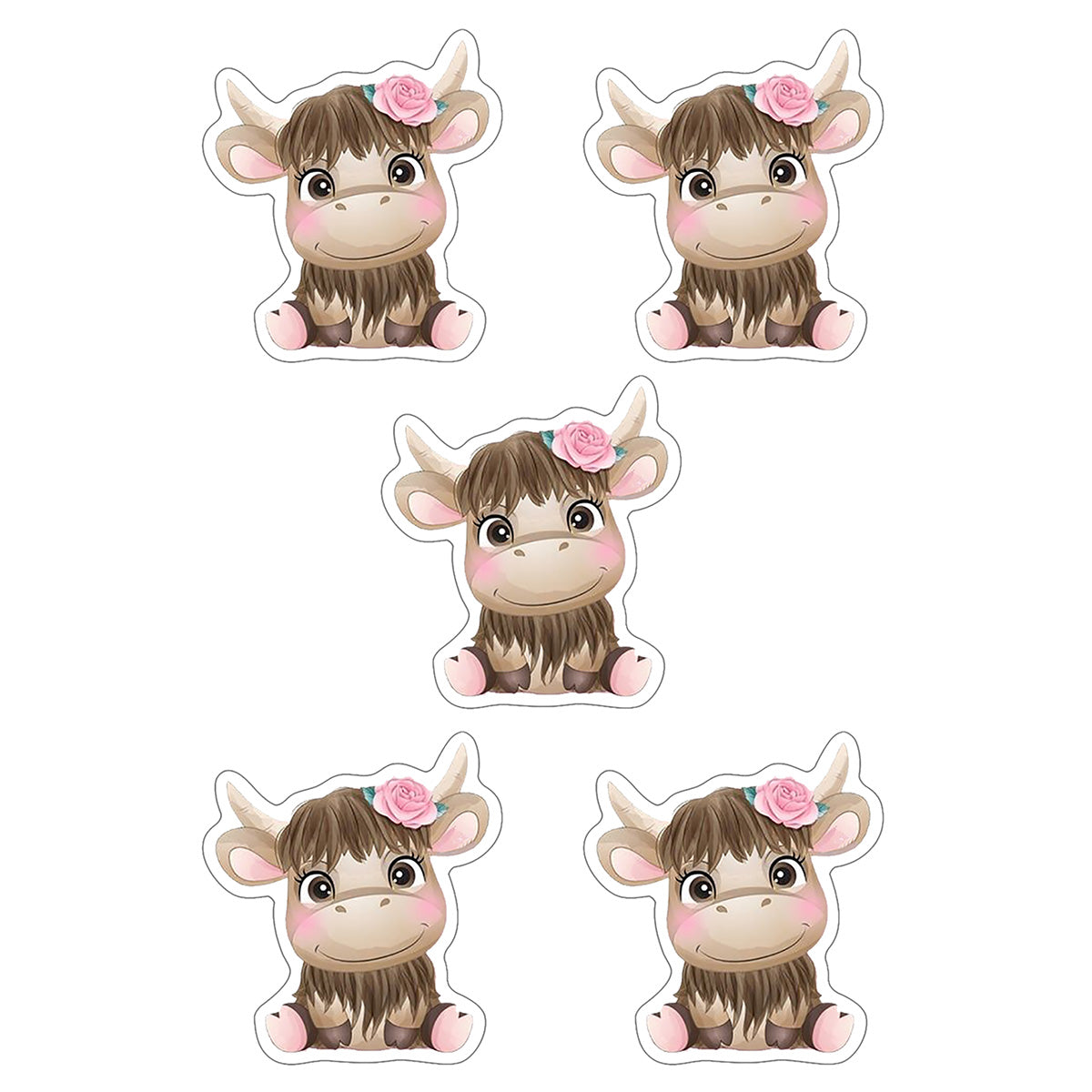 Set of 5 - Rose the Highland Cow Acrylic Resin Flatbacks DIY Hair Bows Crafts