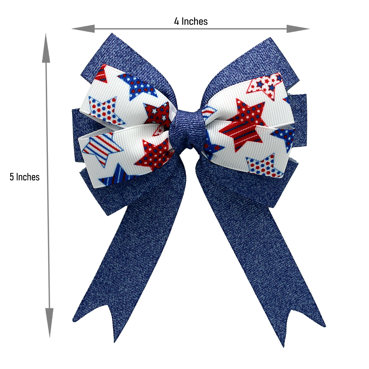 WD2U Girls 4" Red White Blue Jean Star Patriotic Hair Bow with Tails French Clip