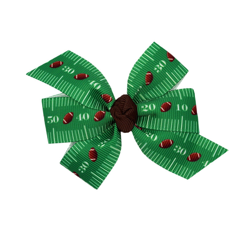 WD2U Baby Girls Set of 2 Football Field Grosgrain Pigtail 3" Hair Bows Alligator Clips