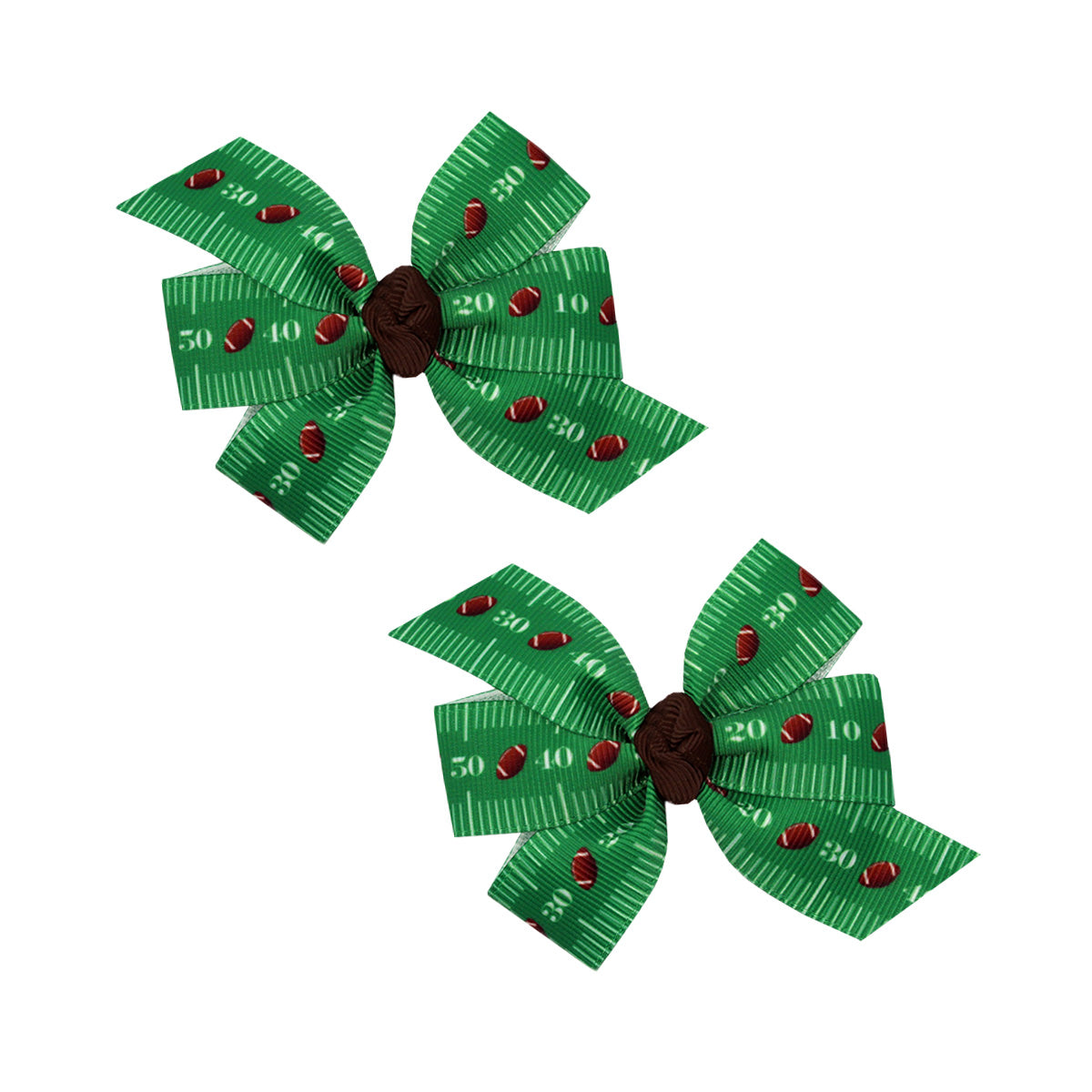 WD2U Baby Girls Set of 2 Football Field Grosgrain Pigtail 3" Hair Bows Alligator Clips