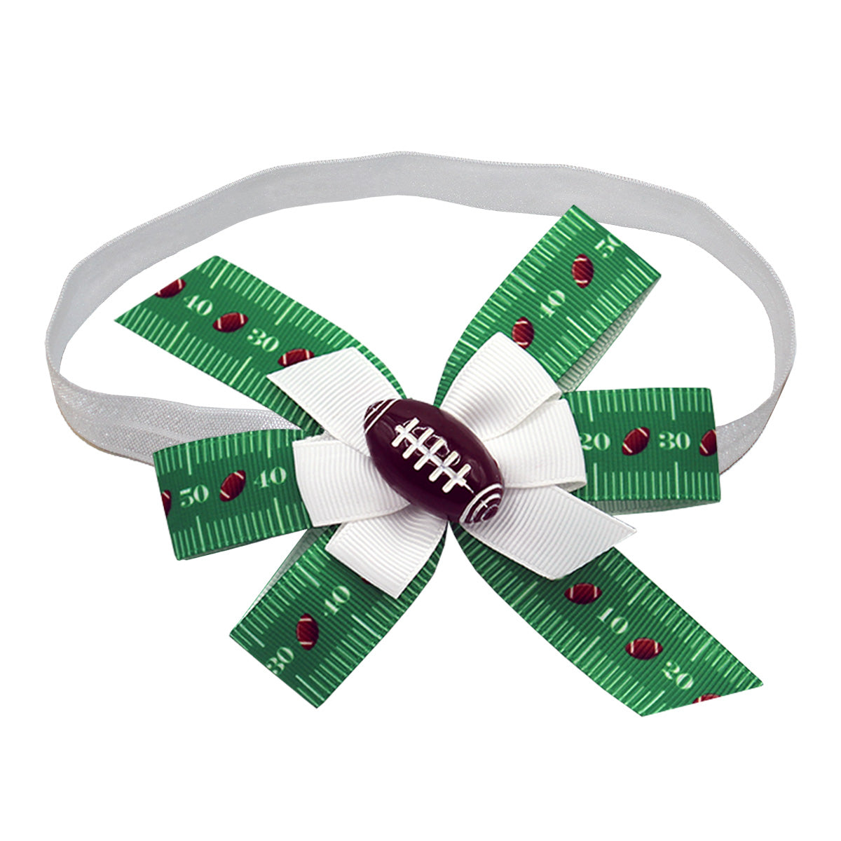 WD2U Baby Girls 4.5" Football Field Grosgrain Hair Bow Stretch Headband