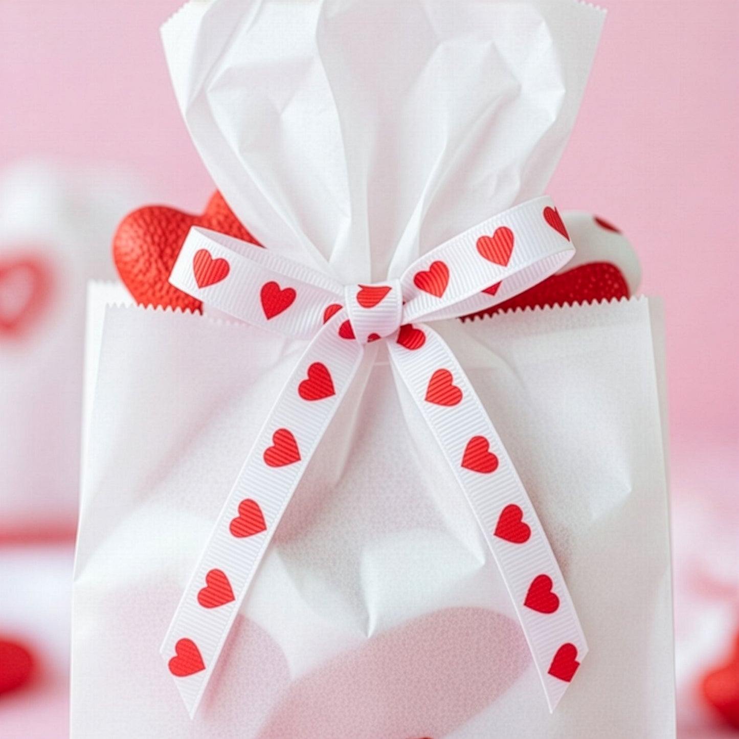 3/8 Inch Red Heart Valentines Grosgrain Ribbon 5 Yards DIY Hair Bows Gift Wrapping Supplies