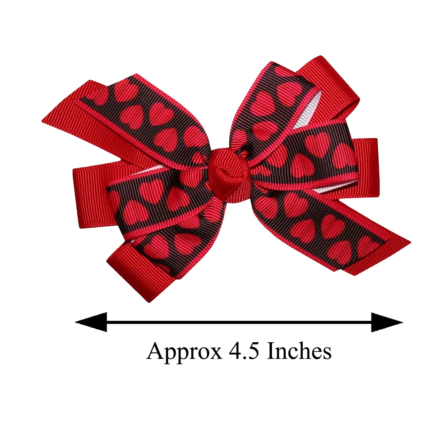 Valentine's Day Black & Red Hearts 4.5" Grosgrain Hair Bow Baby Stretch Headband