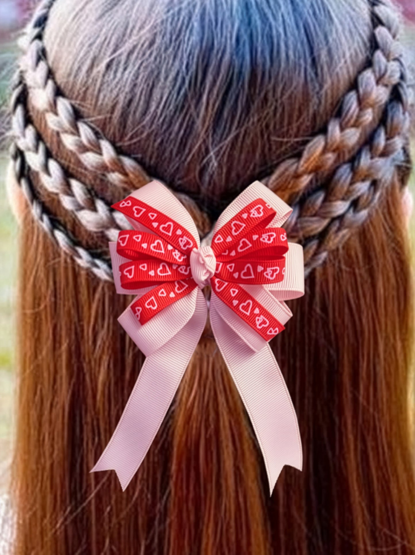 3/8" Grosgrain Ribbon Red with Light Pink Hearts Valentine's Day Print - DIY Hair Bows Crafts Gifts