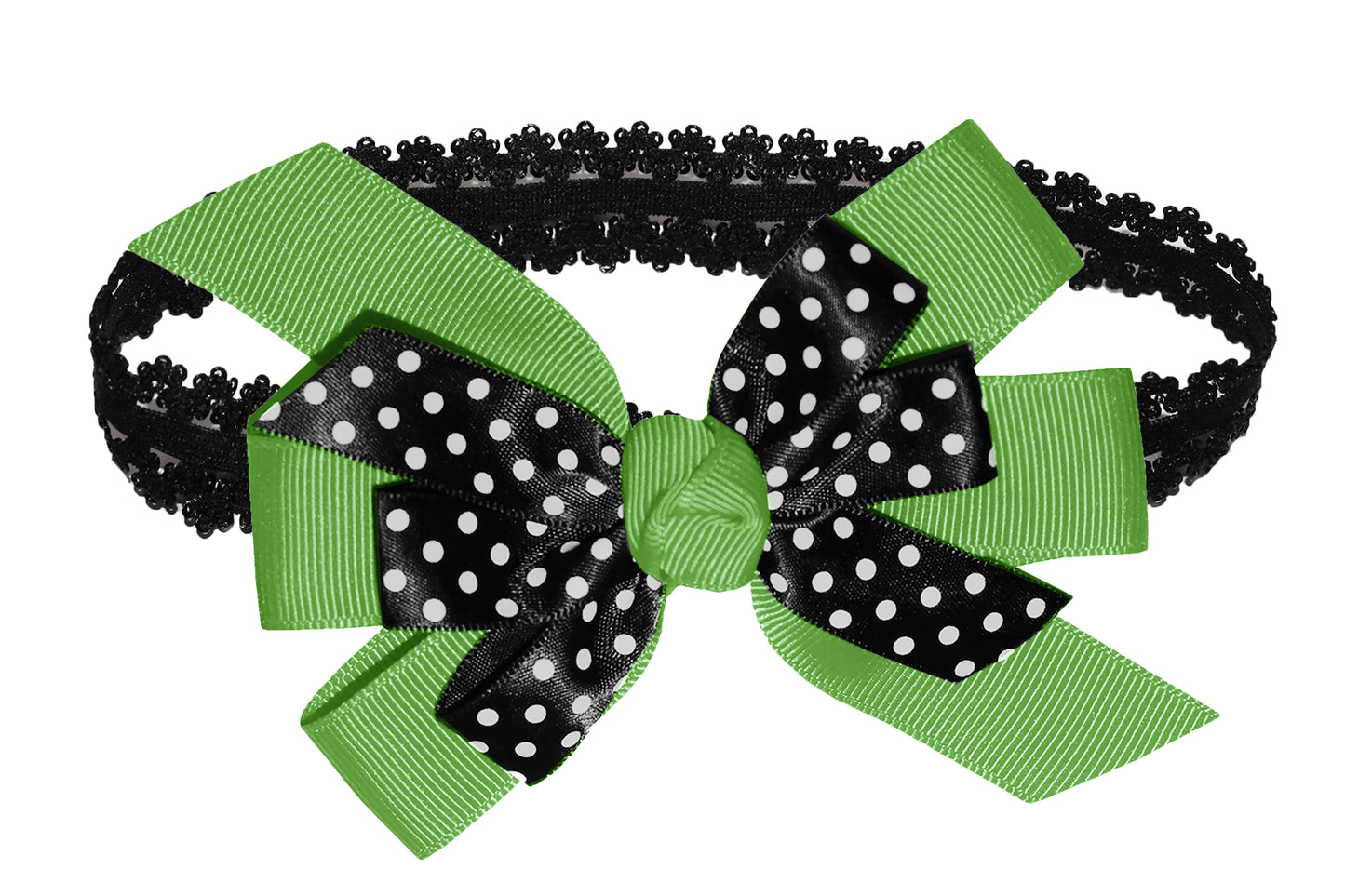 WD2U Baby Girls Black Dotted Grosgrain Boutique Hair Bow Stretch Headband