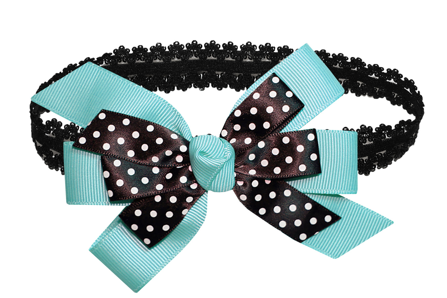 WD2U Baby Girls Black Dotted Grosgrain Boutique Hair Bow Stretch Headband