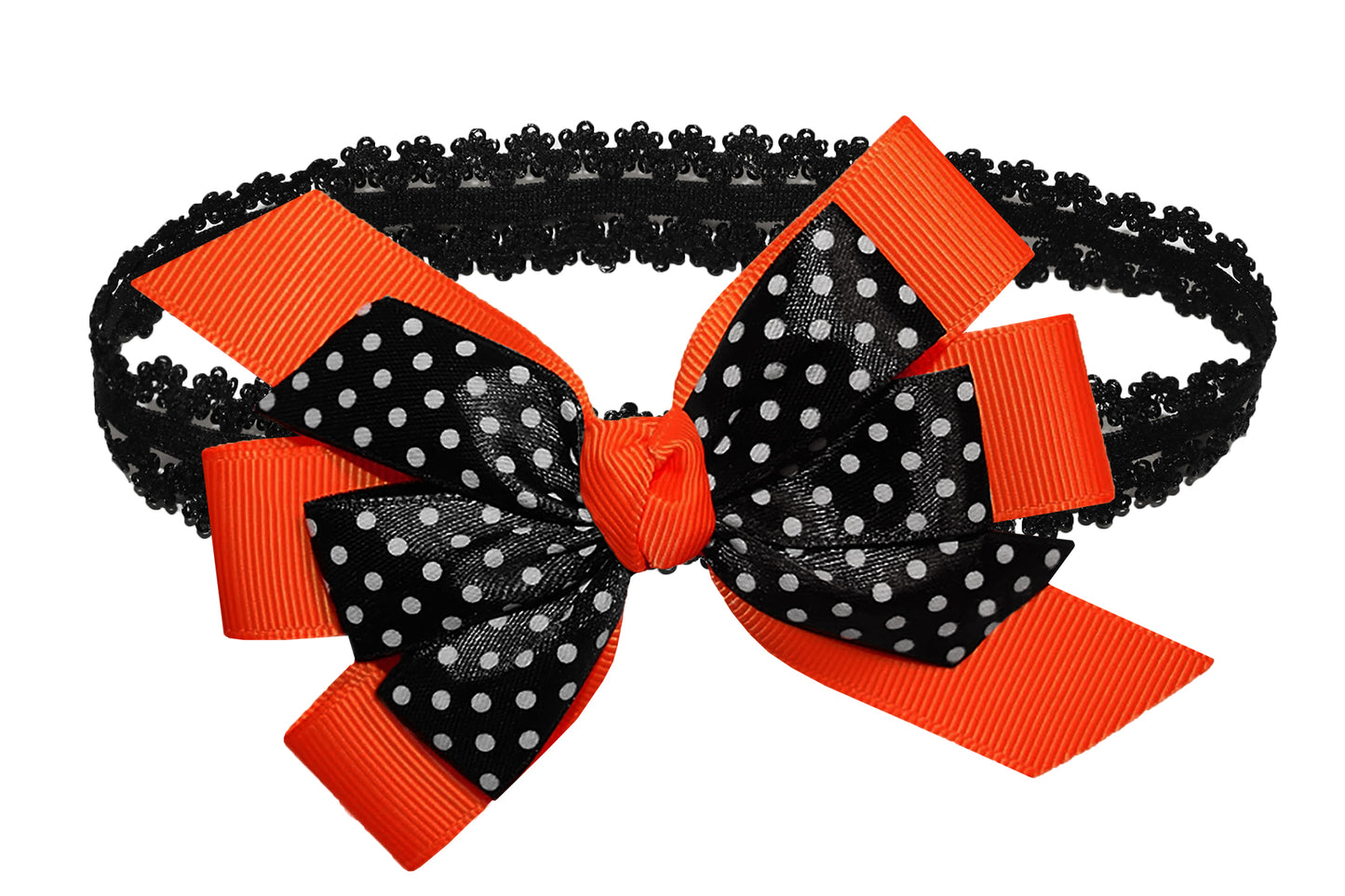 WD2U Baby Girls Black Dotted Grosgrain Boutique Hair Bow Stretch Headband