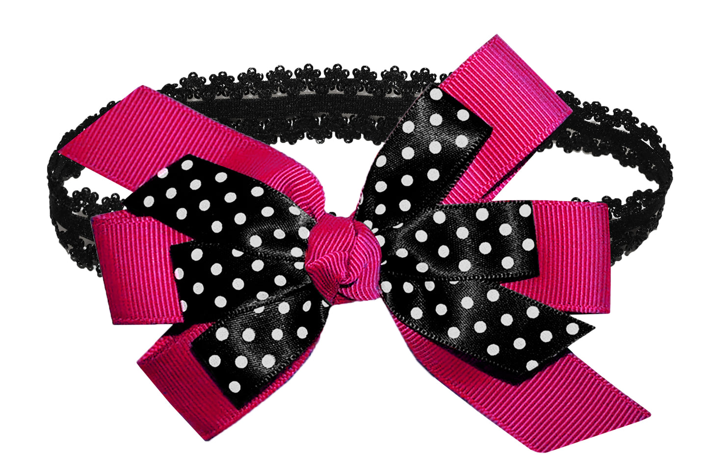 WD2U Baby Girls Black Dotted Grosgrain Boutique Hair Bow Stretch Headband