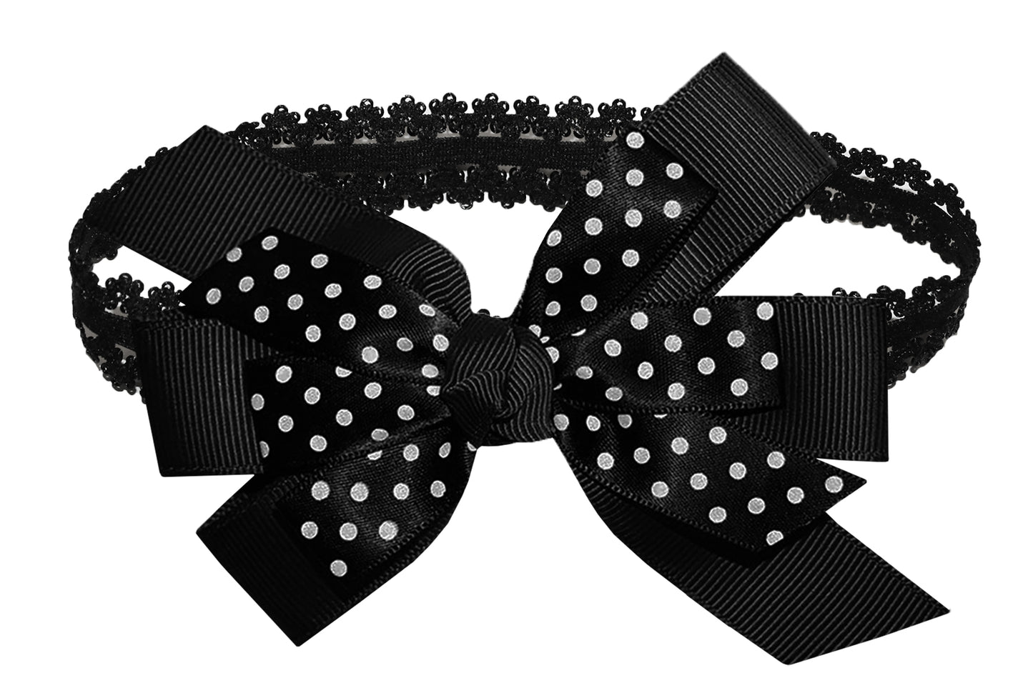 WD2U Baby Girls Black Dotted Grosgrain Boutique Hair Bow Stretch Headband