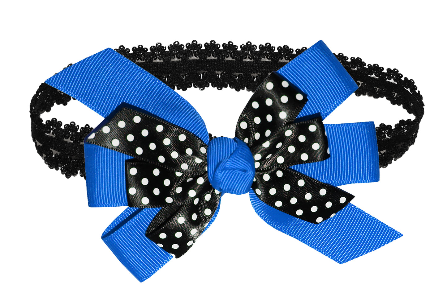 WD2U Baby Girls Black Dotted Grosgrain Boutique Hair Bow Stretch Headband