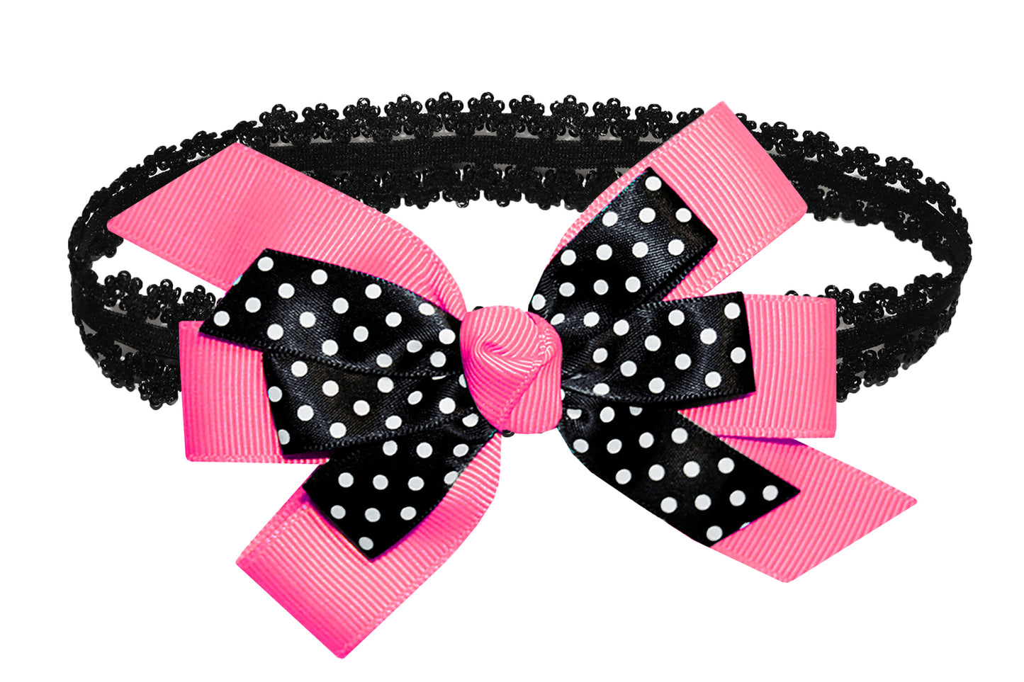 WD2U Baby Girls Black Dotted Grosgrain Boutique Hair Bow Stretch Headband