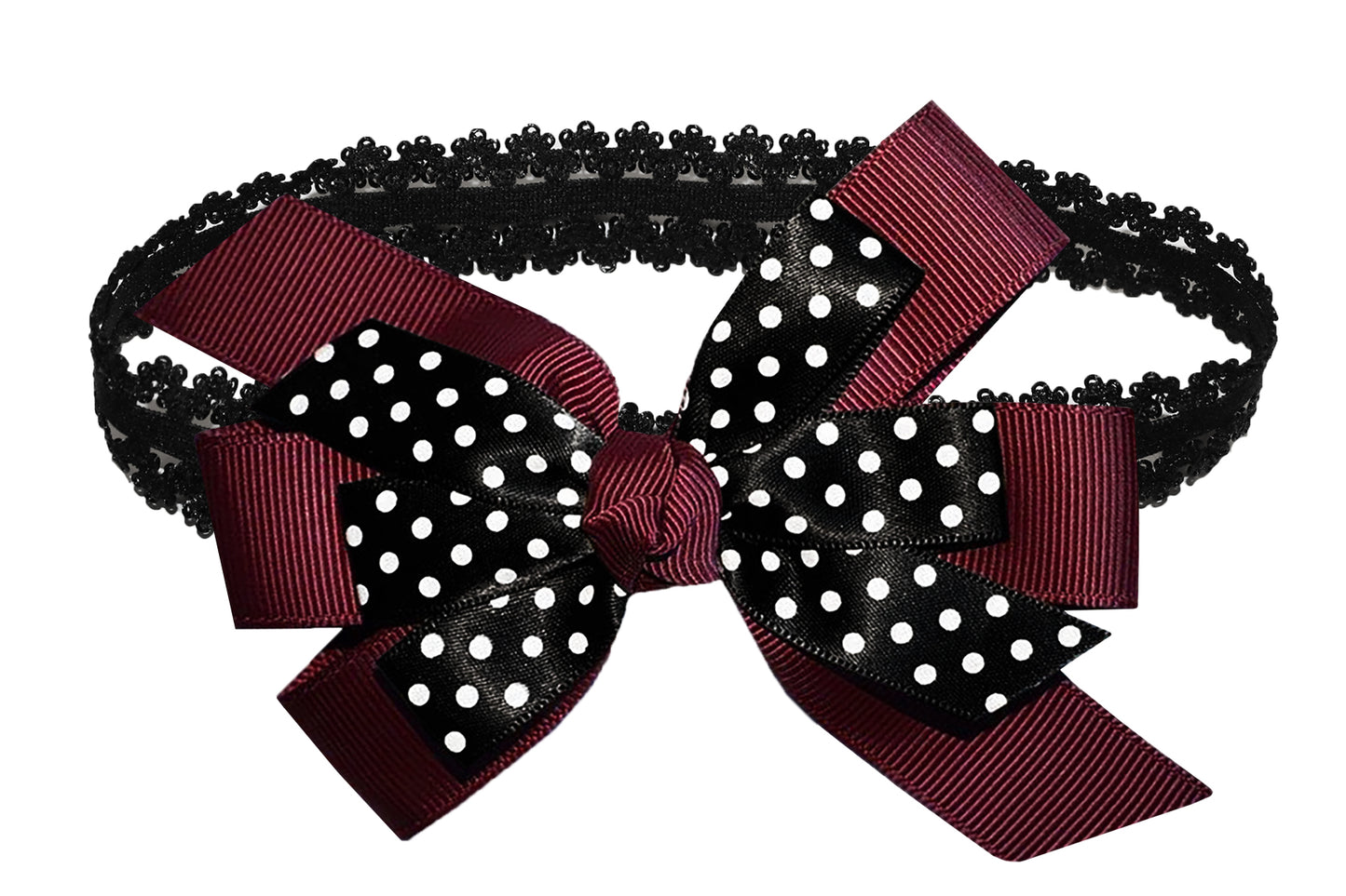 WD2U Baby Girls Black Dotted Grosgrain Boutique Hair Bow Stretch Headband