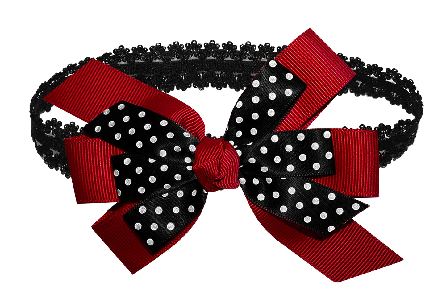 WD2U Baby Girls Black Dotted Grosgrain Boutique Hair Bow Stretch Headband