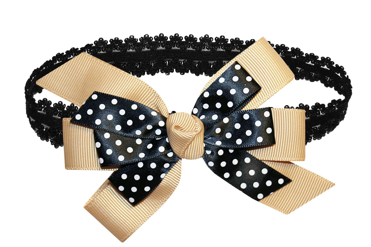 WD2U Baby Girls Black Dotted Grosgrain Boutique Hair Bow Stretch Headband