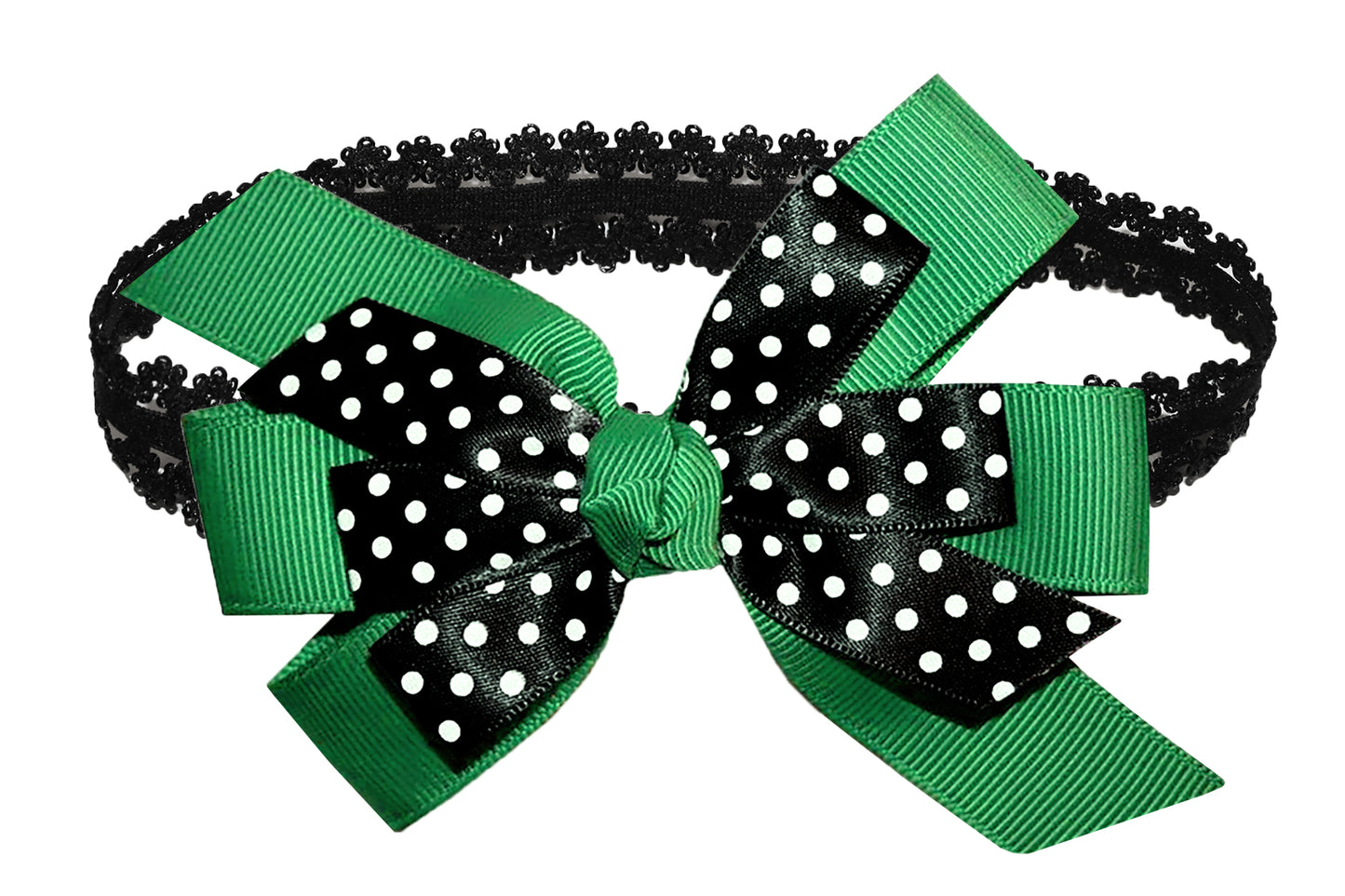 WD2U Baby Girls Black Dotted Grosgrain Boutique Hair Bow Stretch Headband