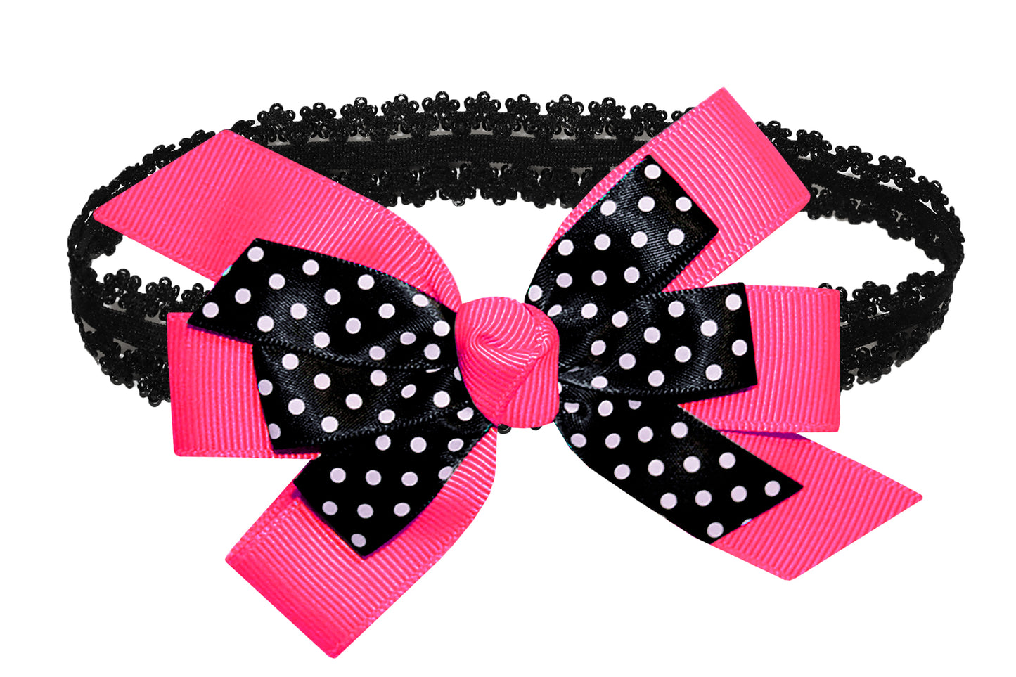 WD2U Baby Girls Black Dotted Grosgrain Boutique Hair Bow Stretch Headband