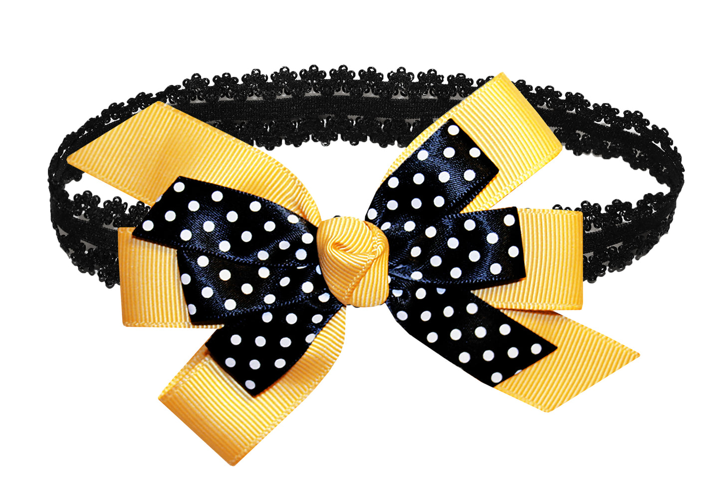 WD2U Baby Girls Black Dotted Grosgrain Boutique Hair Bow Stretch Headband