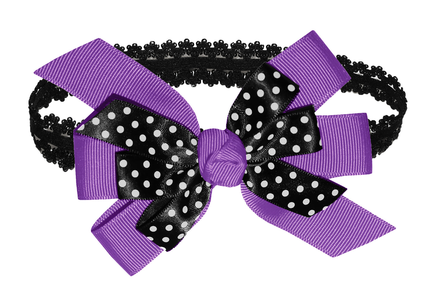 WD2U Baby Girls Black Dotted Grosgrain Boutique Hair Bow Stretch Headband