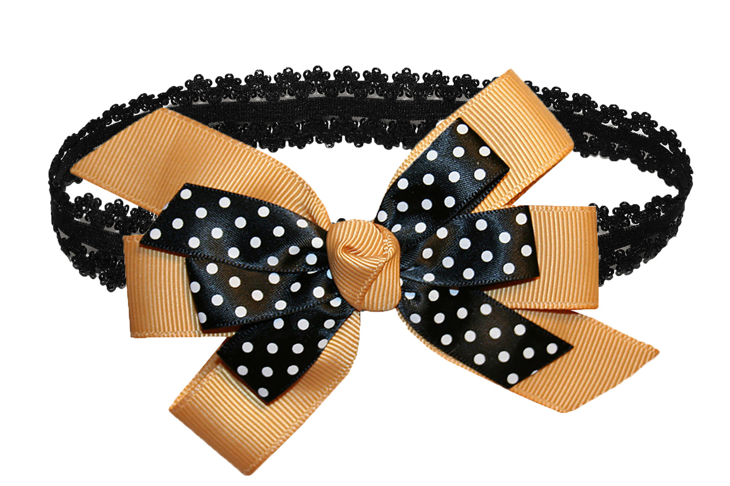 WD2U Baby Girls Black Dotted Grosgrain Boutique Hair Bow Stretch Headband