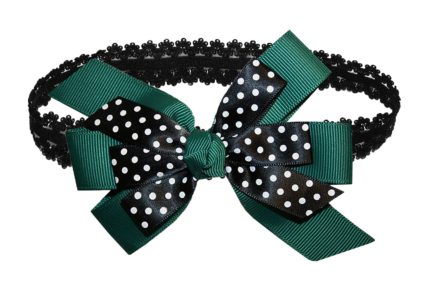 WD2U Baby Girls Black Dotted Grosgrain Boutique Hair Bow Stretch Headband