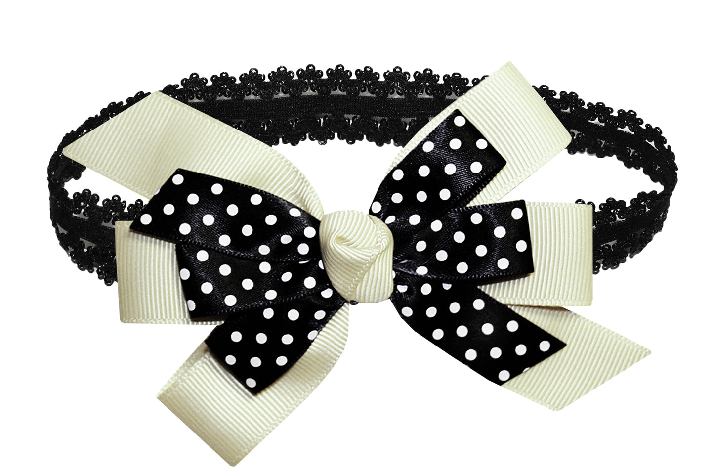 WD2U Baby Girls Black Dotted Grosgrain Boutique Hair Bow Stretch Headband