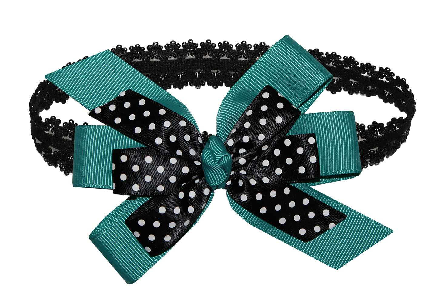 WD2U Baby Girls Black Dotted Grosgrain Boutique Hair Bow Stretch Headband