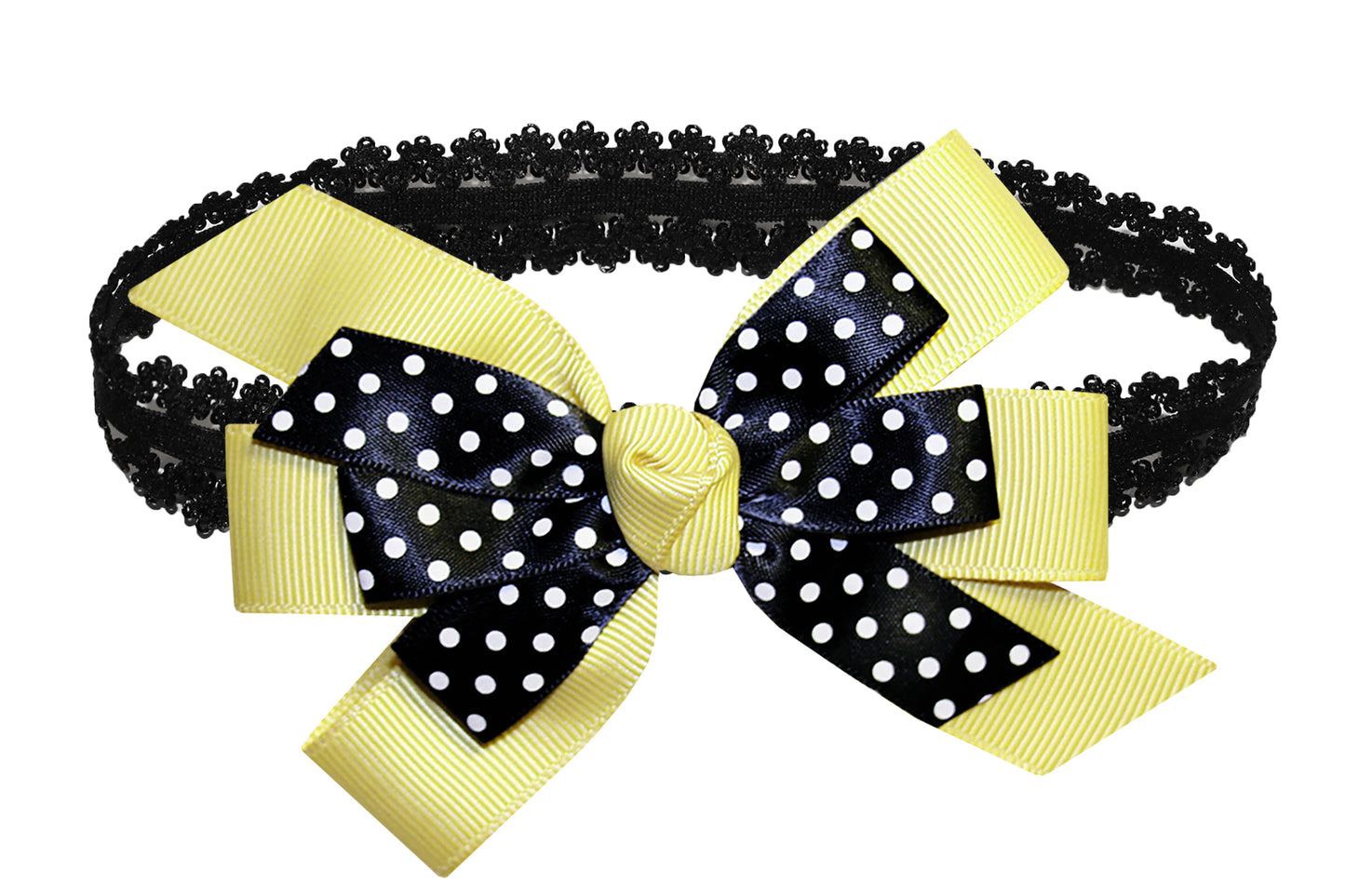 WD2U Baby Girls Black Dotted Grosgrain Boutique Hair Bow Stretch Headband