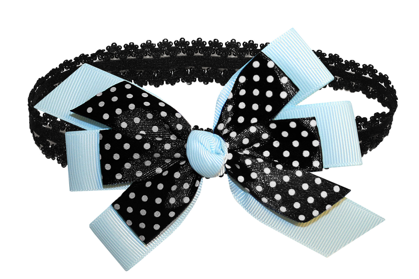 WD2U Baby Girls Black Dotted Grosgrain Boutique Hair Bow Stretch Headband